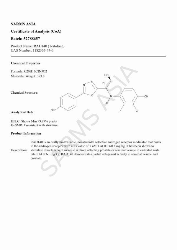 RAD-140 Testolone sarms lab test results